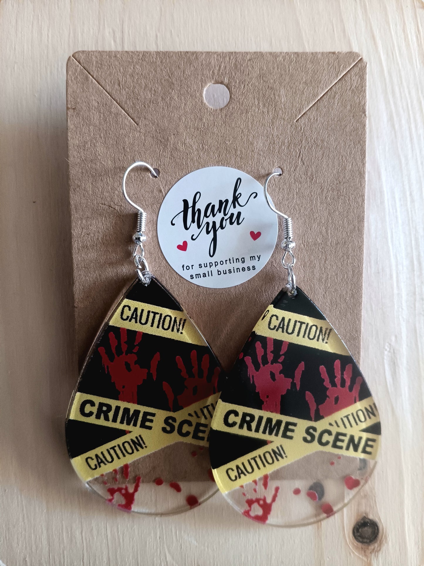 Creepy Crime Scene Halloween Earrings - Handprints