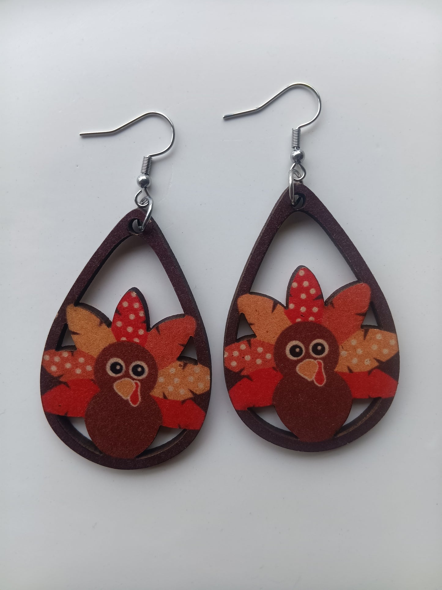 Laser Cut Wooden Turkey Earrings