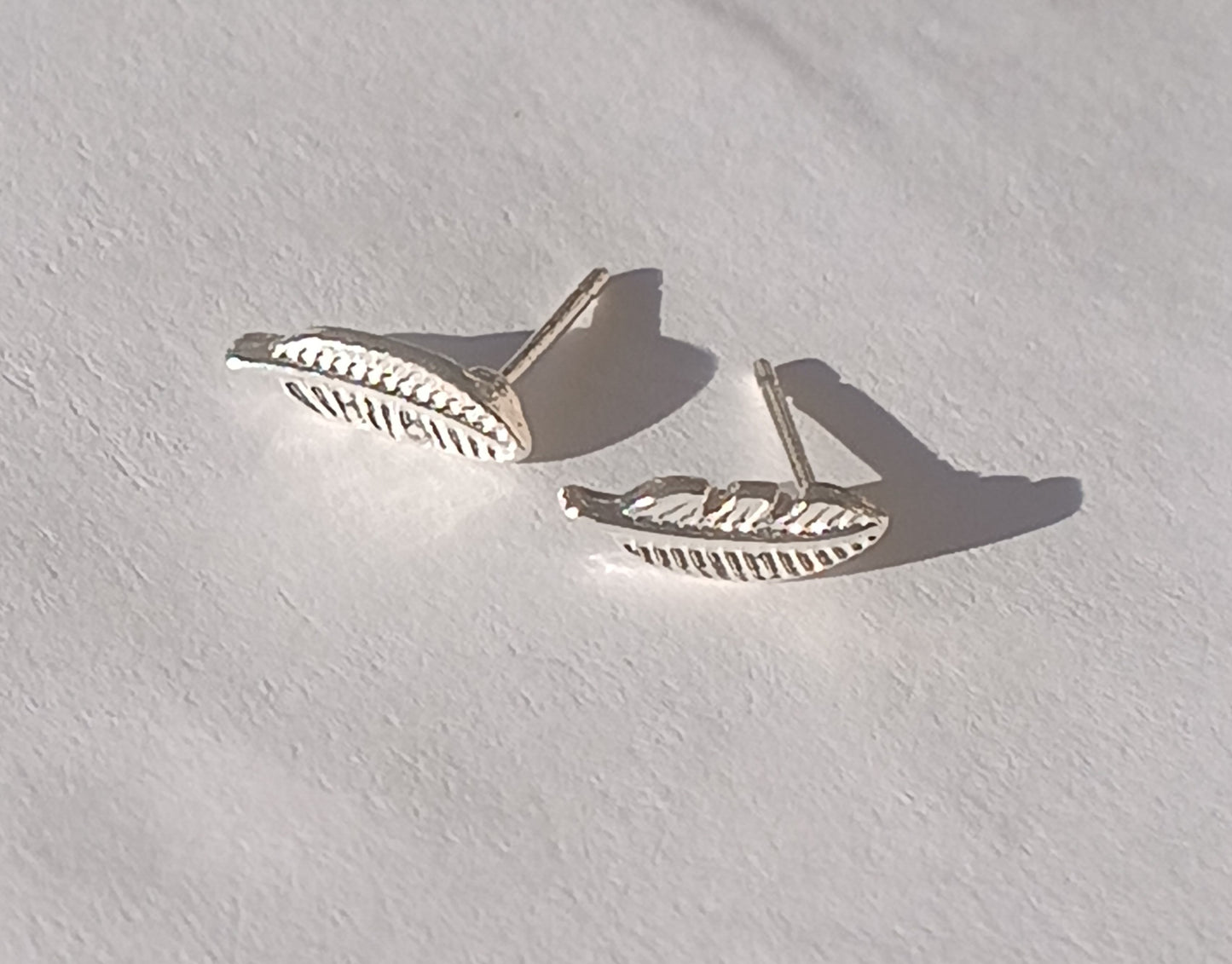 Beautiful Dainty Feather Silver Stud Earrings