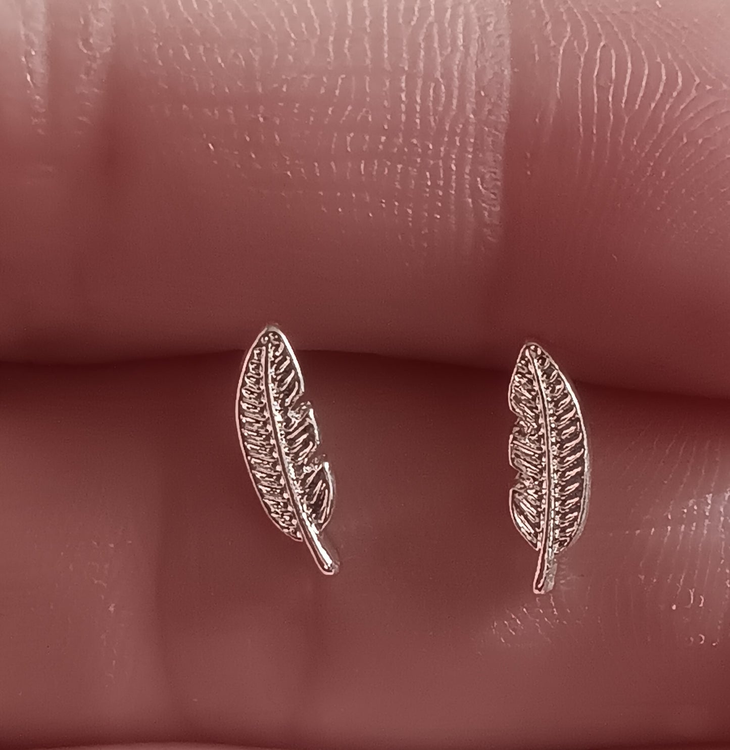 Beautiful Dainty Feather Silver Stud Earrings