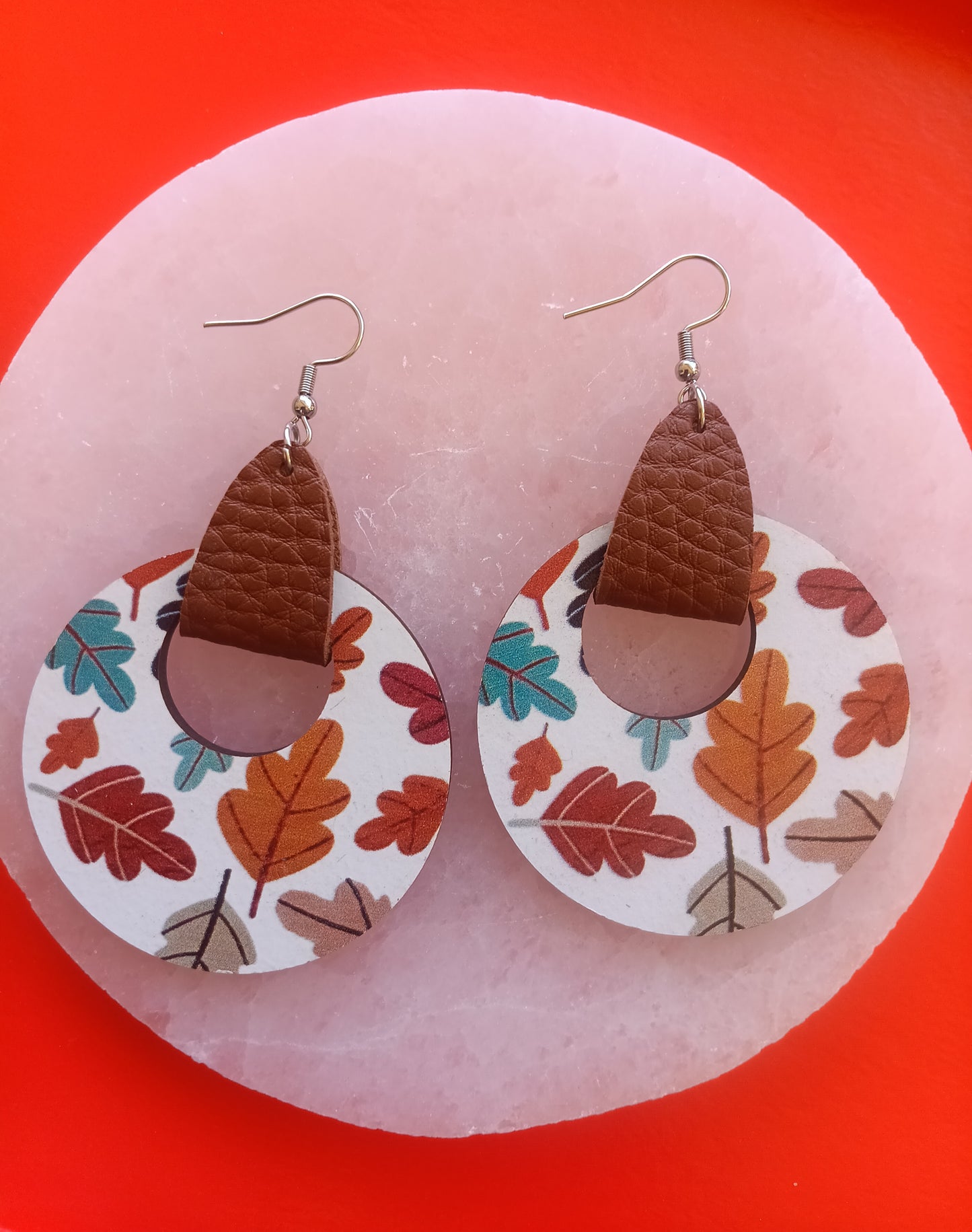 Colorful Hollow Circle Fall Leaves Earrings