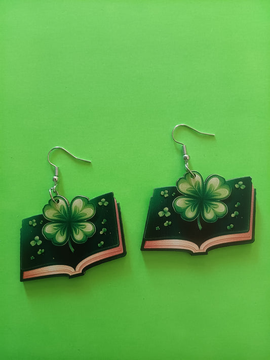 Festive Clover Book Earrings