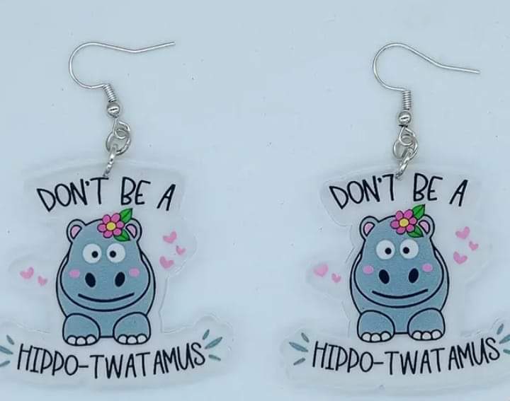 Funny Adult Humor Hippo Acrylic Earrings