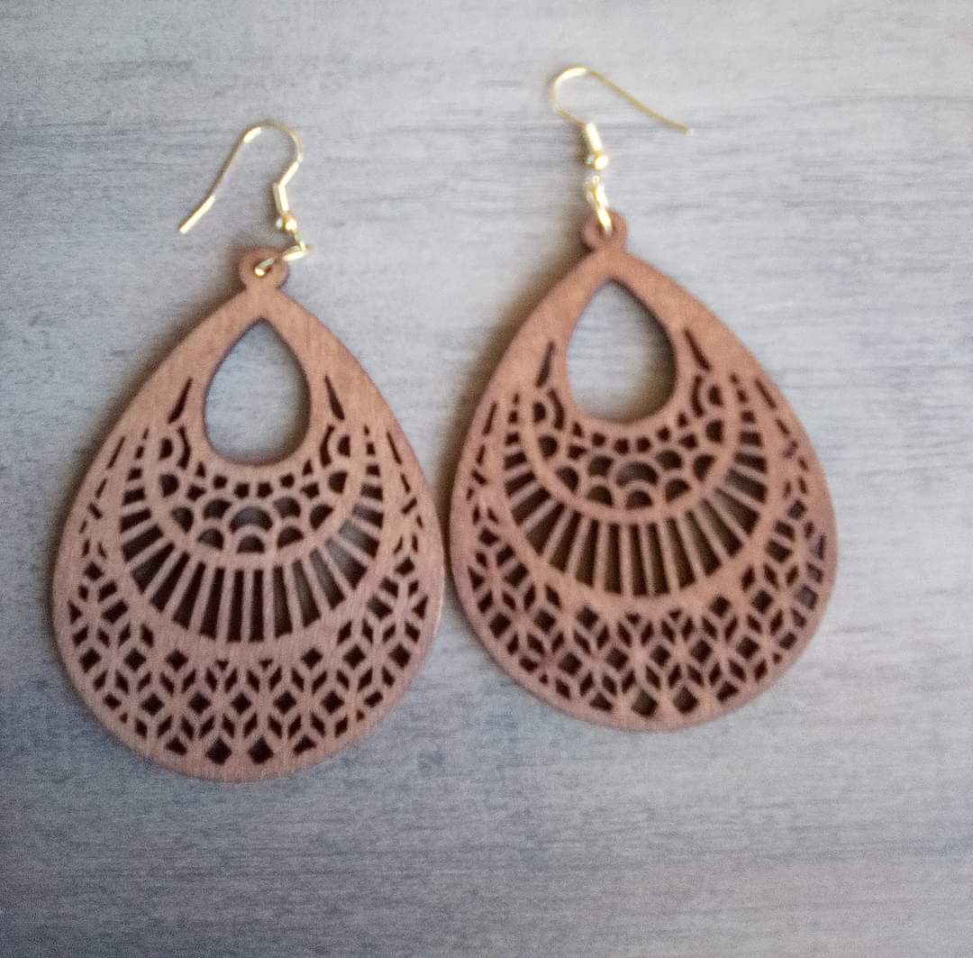 Super CUTE Boho Style Wood Carved Dangle Earrings