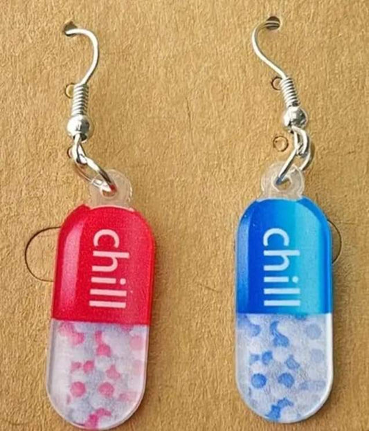 Funny Red & Blue Chill Pill Earrings