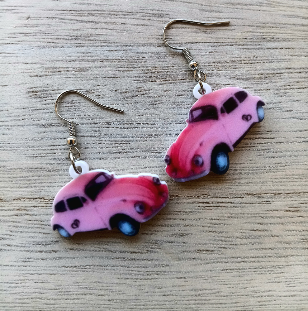 Adorable Vintage Pink Retro Car Acrylic Earrings