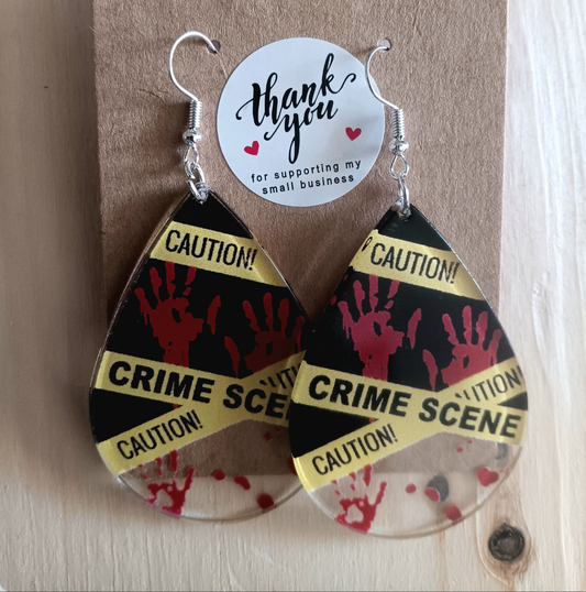 Creepy Crime Scene Halloween Earrings - Handprints