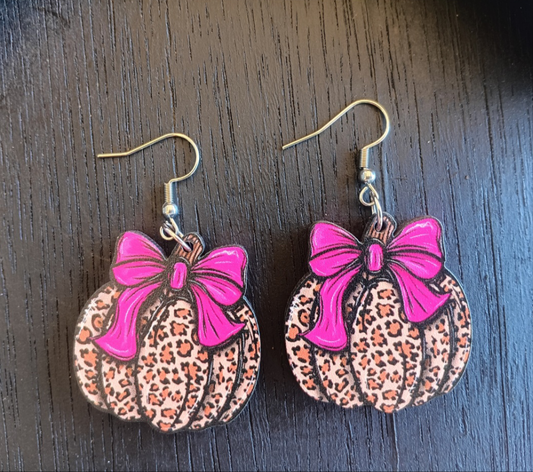 Cute Leopard Print Bow Pumpkin Earrings