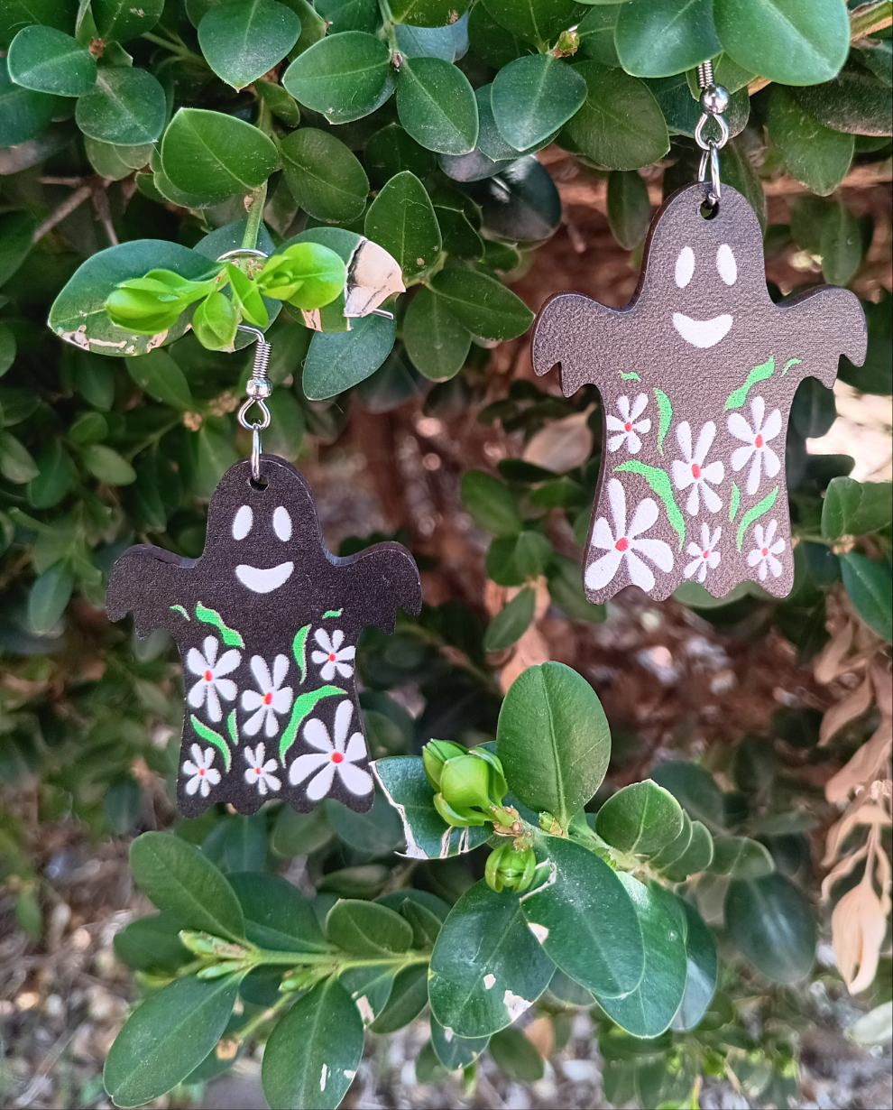 Adorable Black Spooky Floral Ghost Earrings