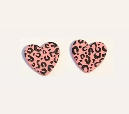 Adorable Animal print wooden Heart Studs