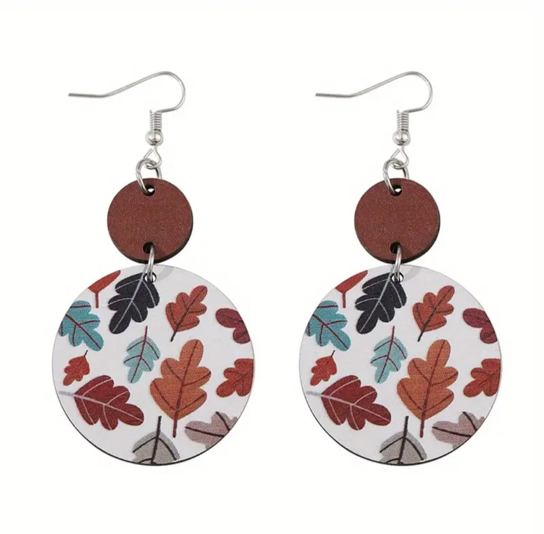 Colorful Fall Leaves Earrings Round