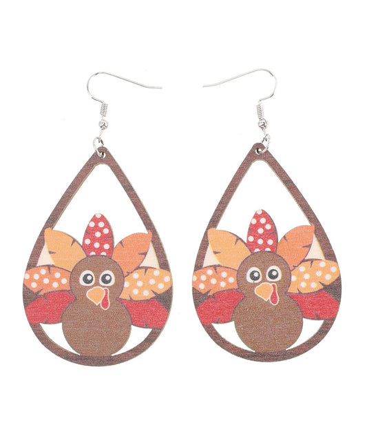 Laser Cut Wooden Turkey Earrings