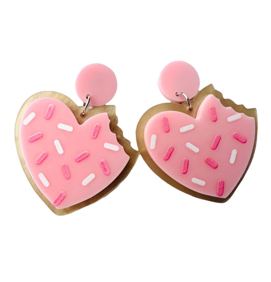 Adorable Heart Candy Cookie Dangle Stud Earrings