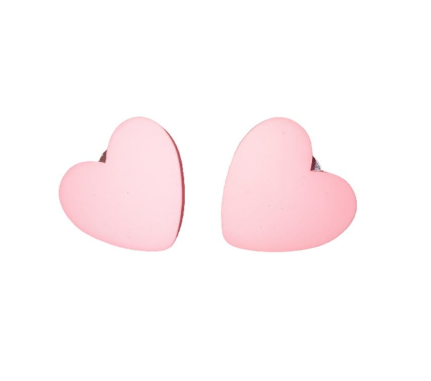 Pretty in Pink Wooden Heart Studs