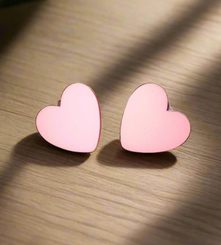 Pretty in Pink Wooden Heart Studs