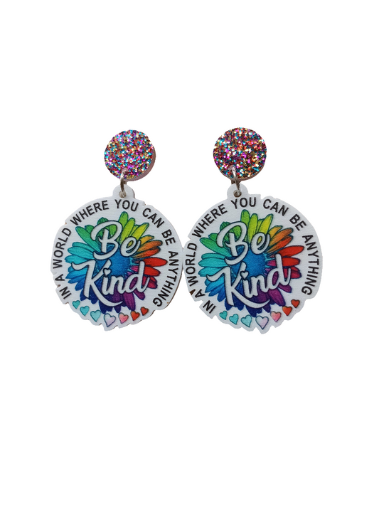 Be Kind Glitter Stud Rainbow Sunflower Acrylic Earrings