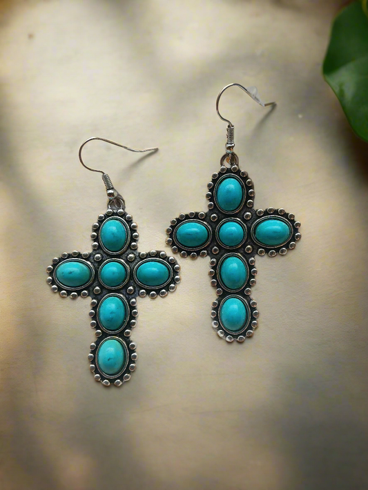 Southern Charm Medium Turquoise Cross Earrings