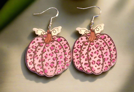 Adorable Pink Leopard Print Pumpkin Earrings