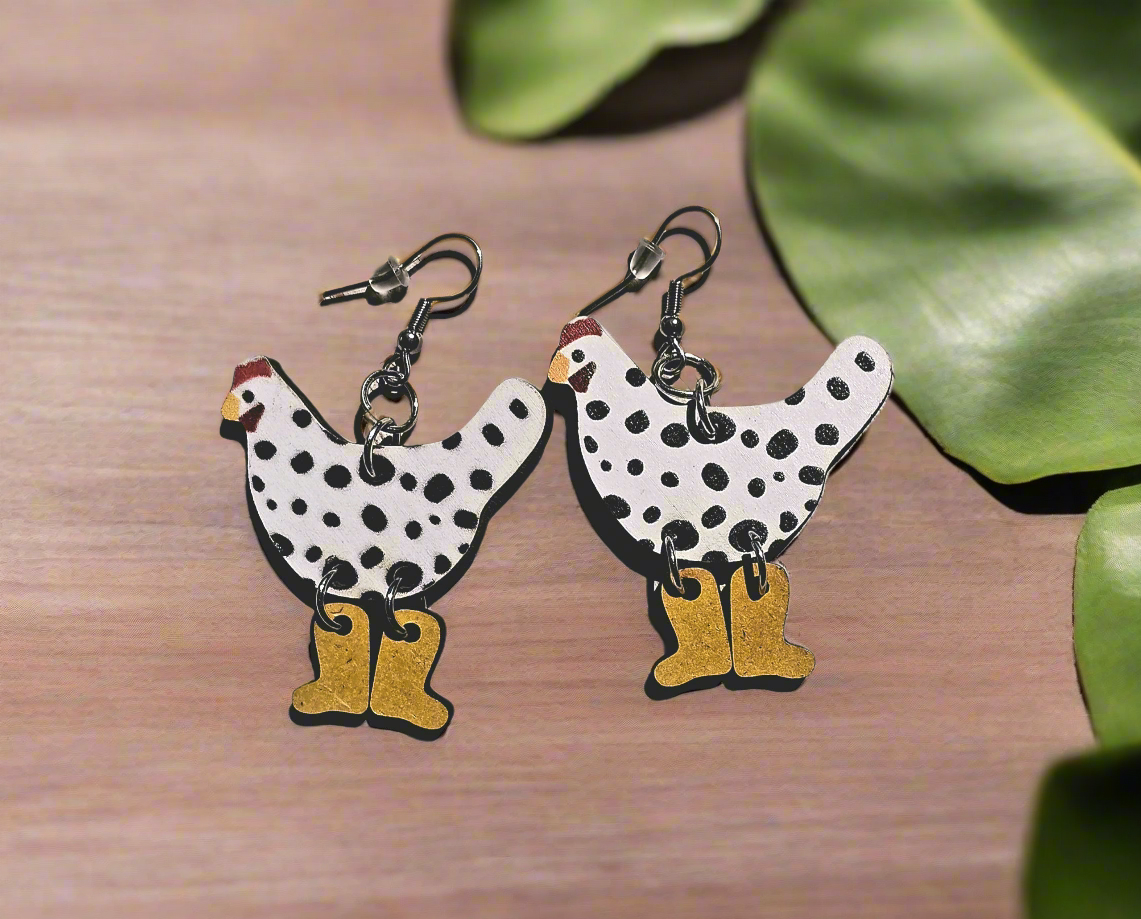 Adorable Wood Chicken Earrings