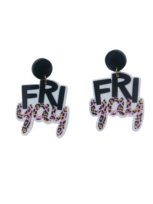 Fun FRI-YAY Black & Pink Leopard Dangle Stud Earrings