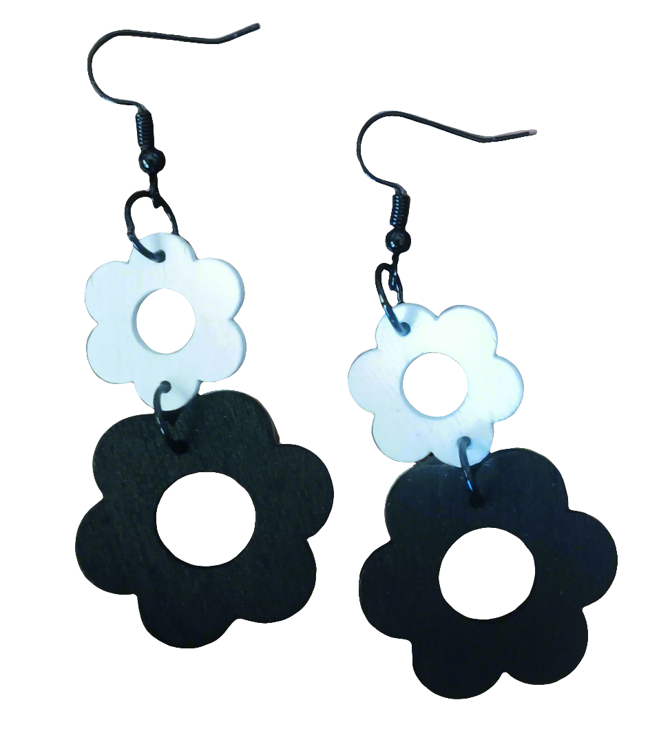 Beautiful Bohemian Black & White Flower Earrings