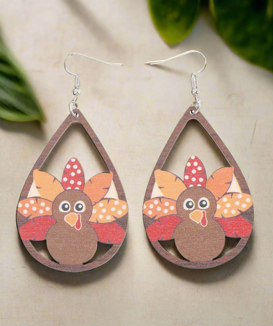 Laser Cut Wooden Turkey Earrings