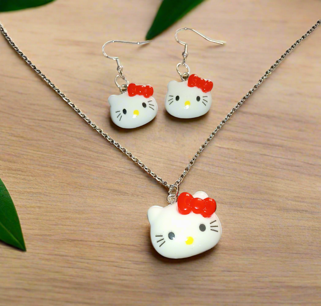 Super Cute Kitty/w bow Jewelry Set