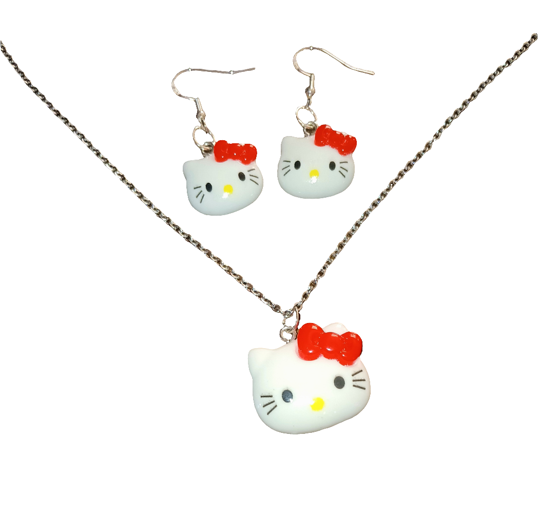 Super Cute Kitty/w bow Jewelry Set