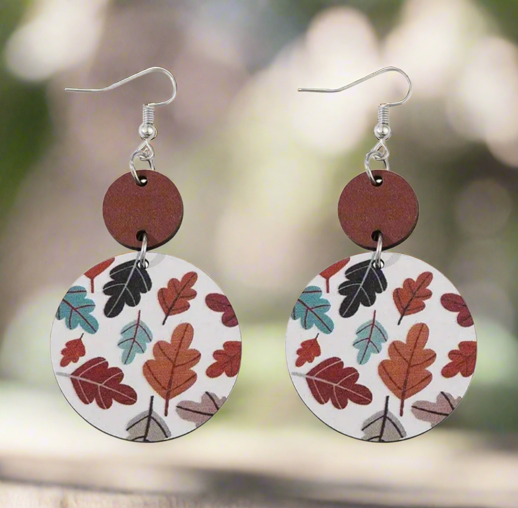 Colorful Fall Leaves Earrings Round