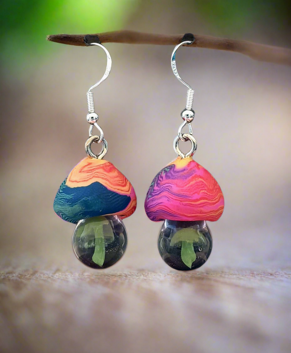 Retro Colorful Mushroom Earrings