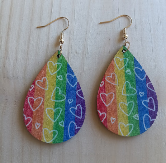 Teardrop Rainbow Heart Earrings